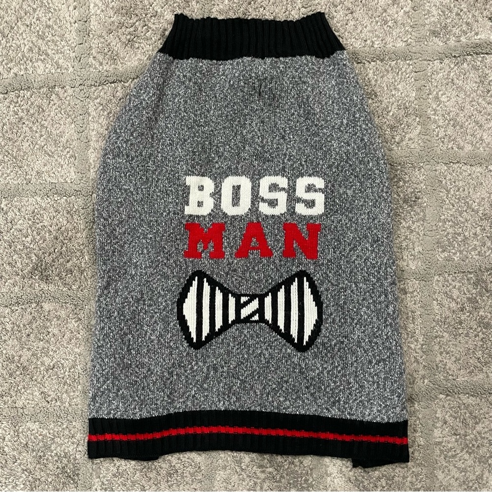 Bowtie dog sweater “Boss Man” Size Large